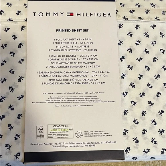 Tommy Hilfiger Full Sheet Set with Navy Pattern - Picture 2 of 6